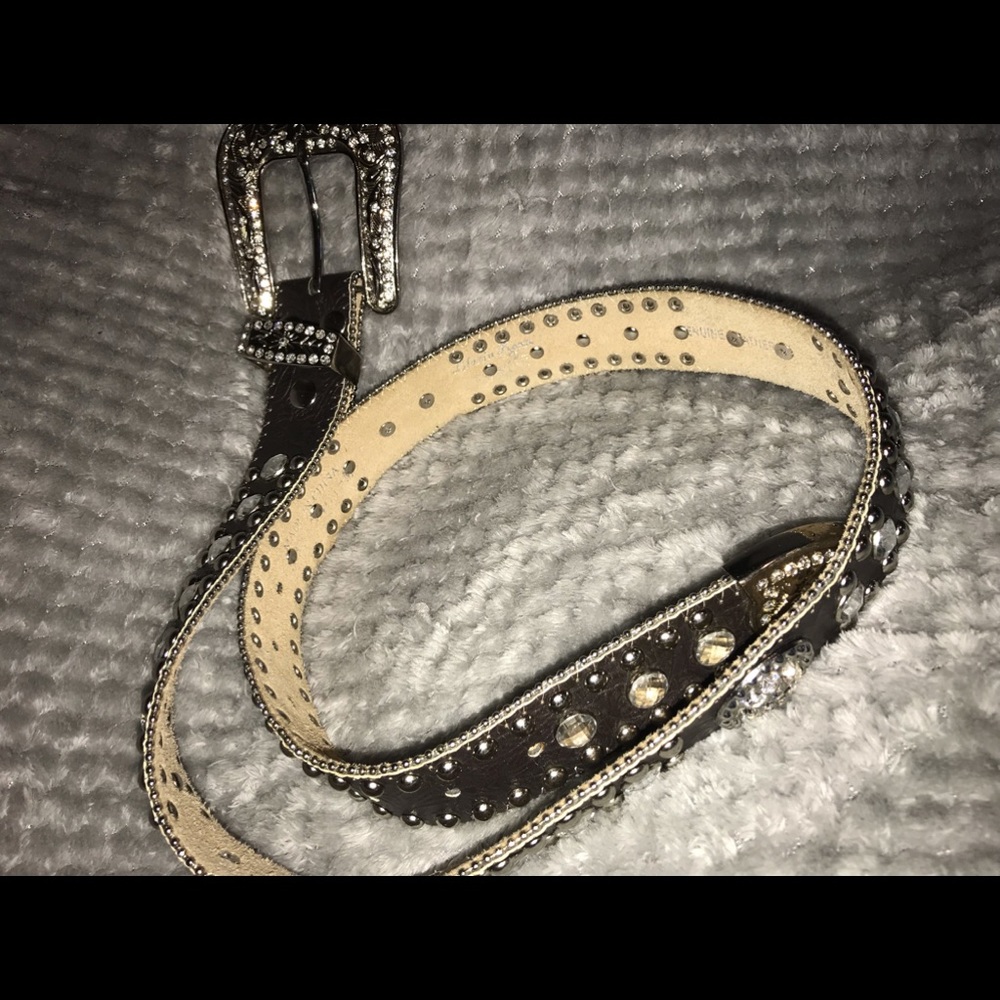 Brown leather bedazzled belt